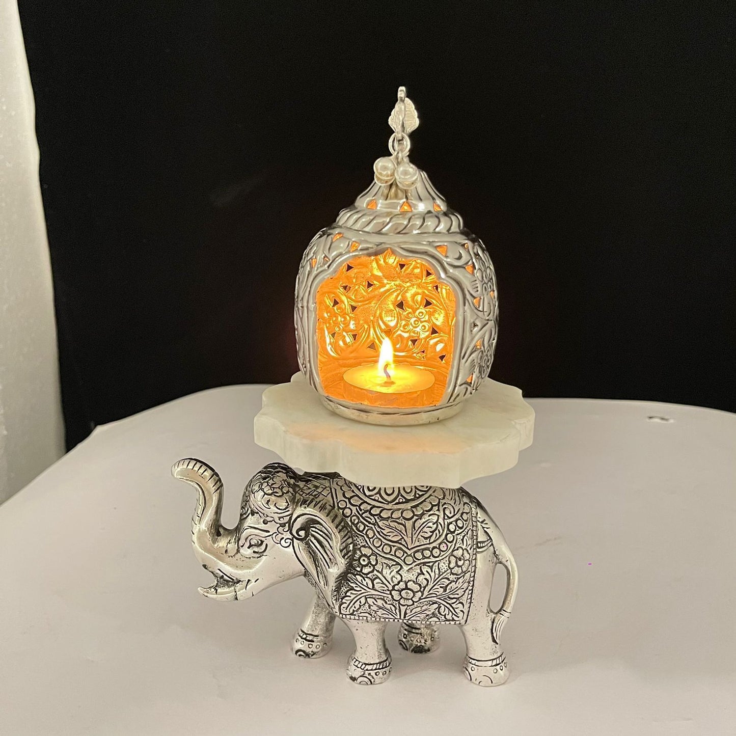 Silver plated elephant tealight