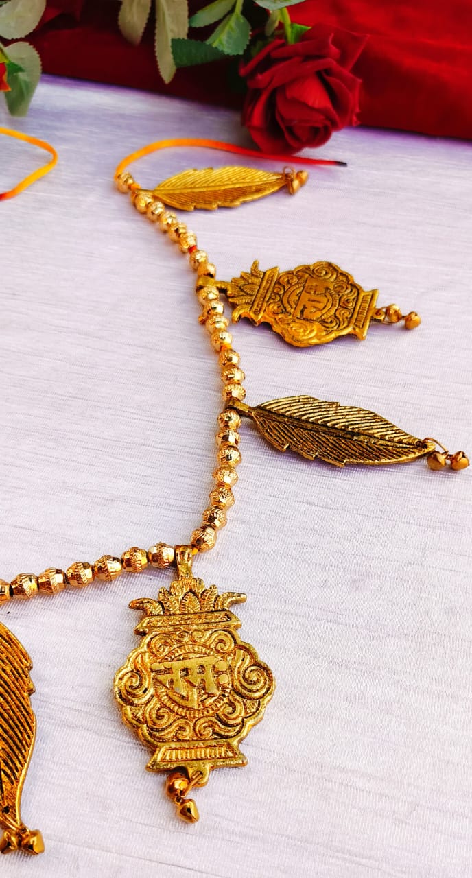 Gold plated antique mango 11 ganesh embossed betel leaf 🍀 bandhanwar / toran