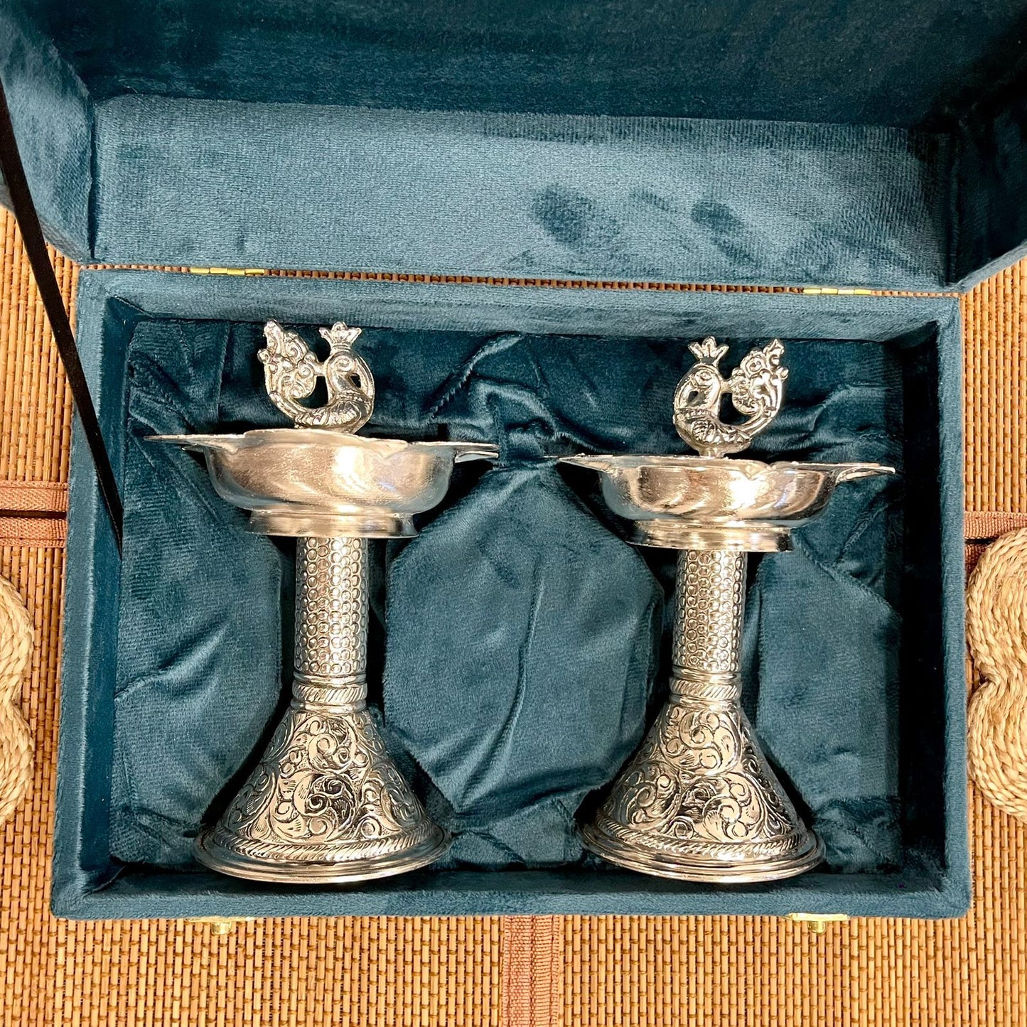Silver Plated Hand Carving Samai Diya / Lamp