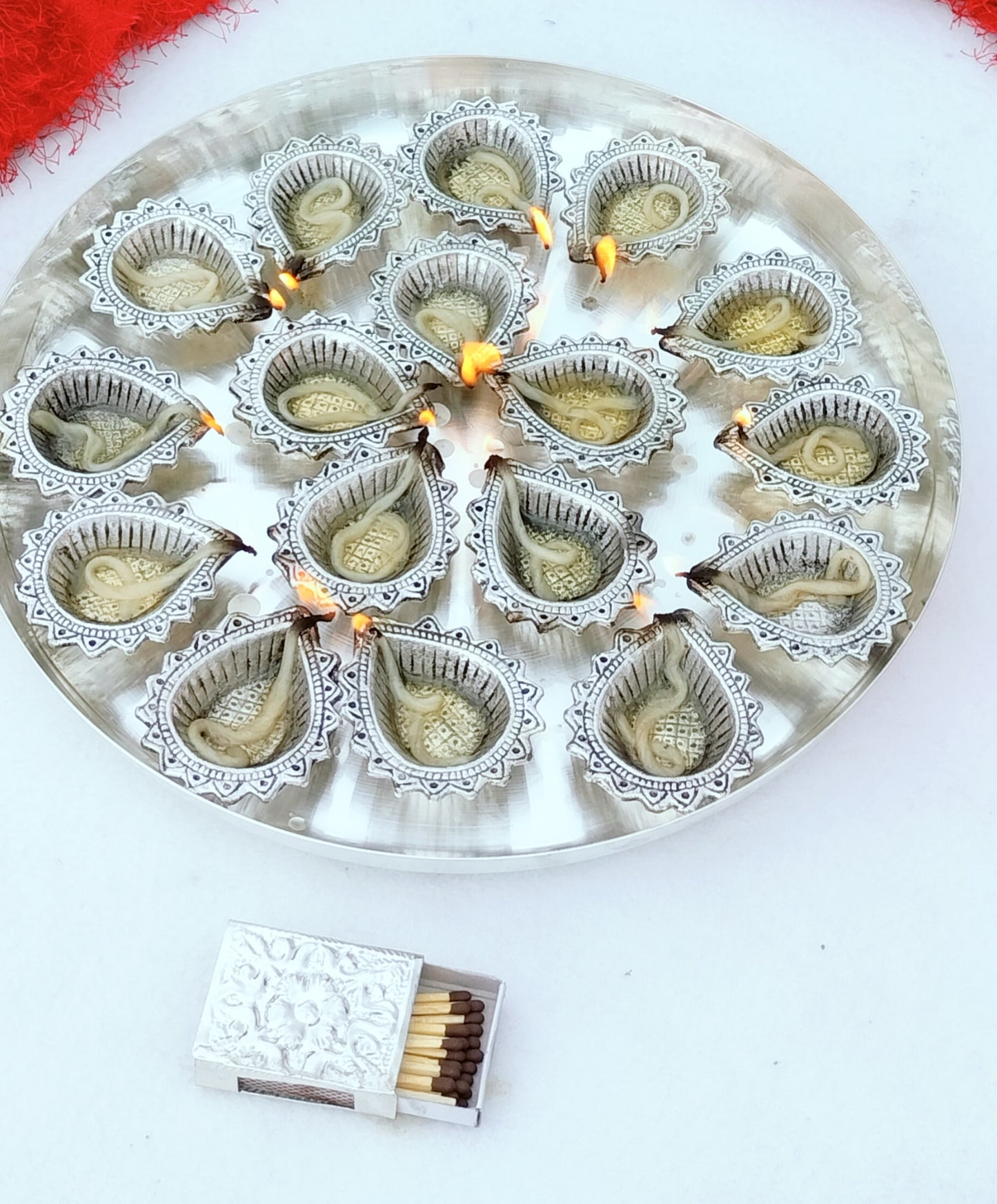 German silver 16 diya MAHALAKSHMI aarti thali set