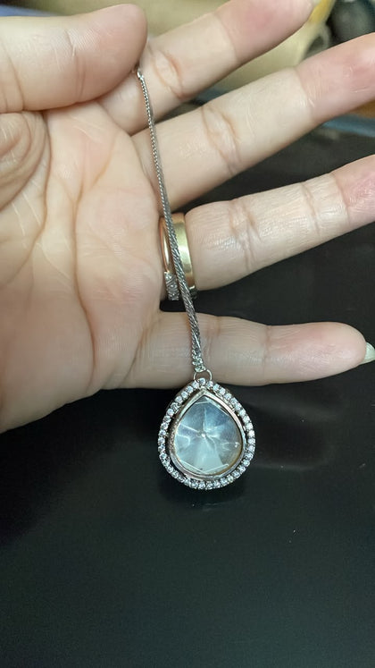 Kundan American Diamond Maangtikka - silver