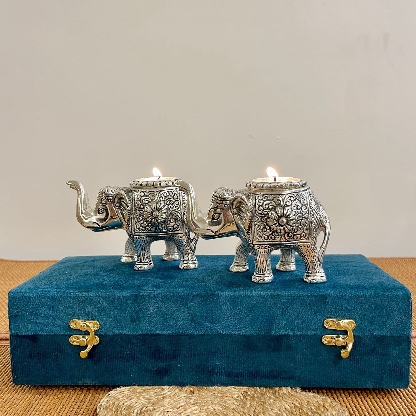 Silver Plated Elephant Shape Tealight Holder