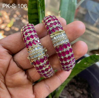 Pair of Adjustable American Ruby Emerald Bangles