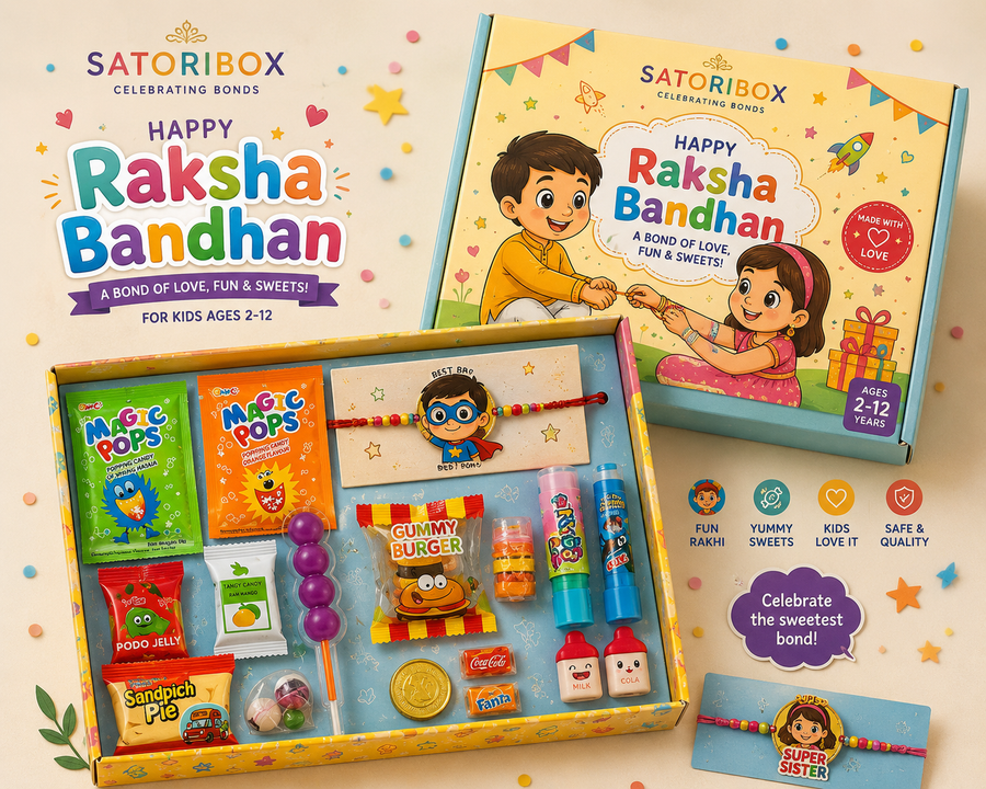 Raksha Bandan Hamper -299( Kids Rakhi + 2 Magic Pop+ Poppins+ Sweets)