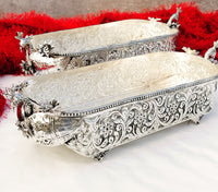 Antique German silver hand engraved embossed boat pattern platter