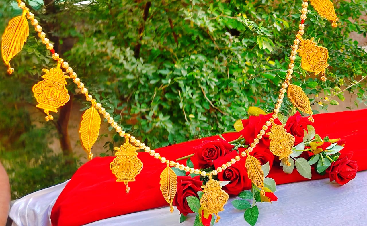 Gold plated antique  mango 11 ganesh embossed  betel leaf 🍀  bandhanwar / toran