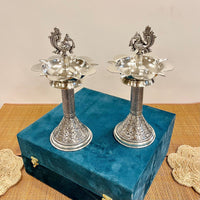 Silver Plated Hand Carving Samai Diya / Lamp