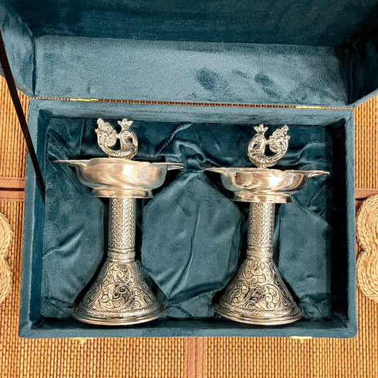 Silver Plated Hand Carving Samai Diya / Lamp