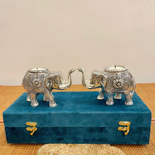 Silver Plated Elephant Shape Tealight Holder