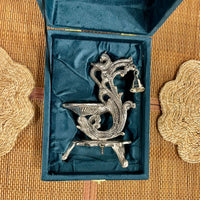 Silver Plated Peacock Shape Diya with Hanging Bell