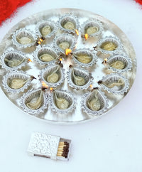 German silver 16 diya MAHALAKSHMI aarti thali set