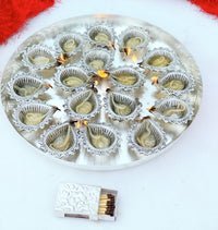 German silver 16 diya MAHALAKSHMI aarti thali set