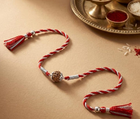 Rudraksh Pure Silver Rakhi